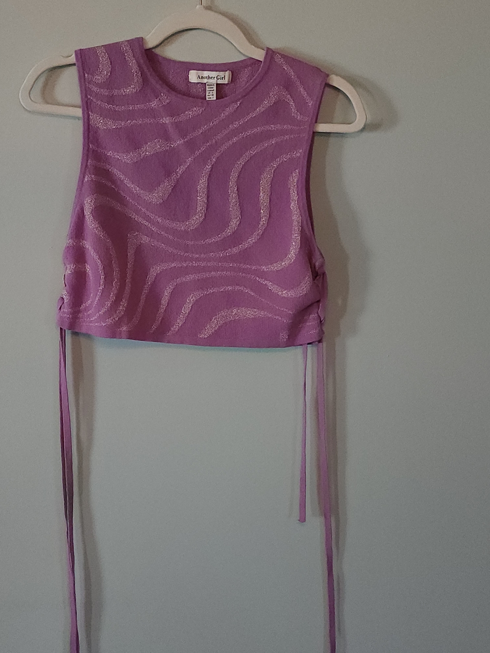 Another Girl Lavender Glitter Wave Crop Top with Side Ties